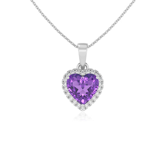 lab grown amethyst heart solitaire necklaces in sterling silver