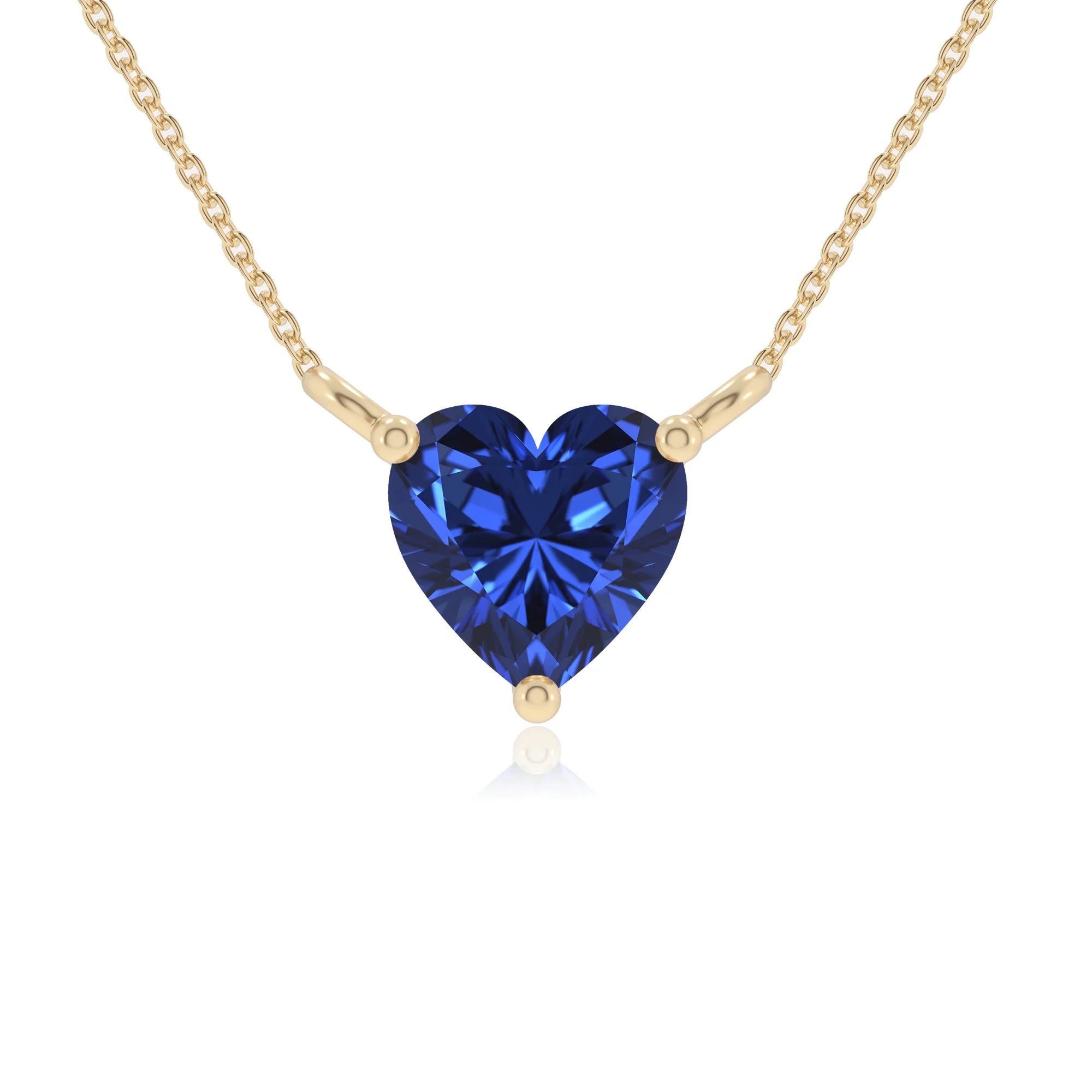 lab grown blue-sapphire heart solitaire necklaces in yellow gold
