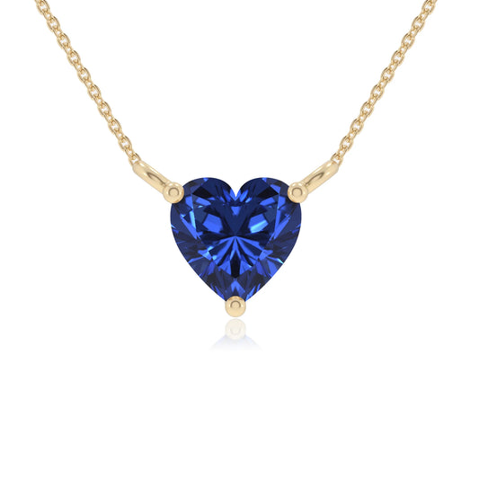 lab grown blue-sapphire heart solitaire necklaces in yellow gold