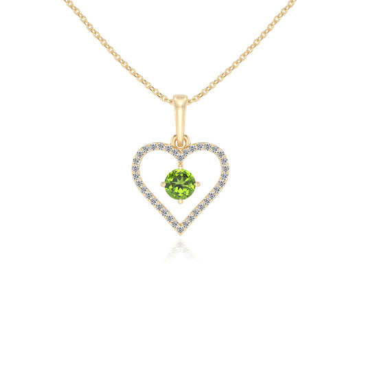 natural peridot round infinity necklaces in yellow gold