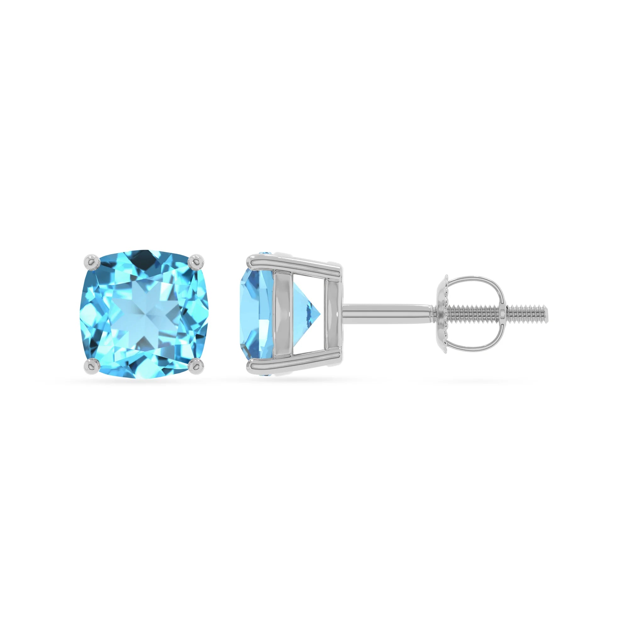natural swiss blue topaz cushion stud earrings in white gold