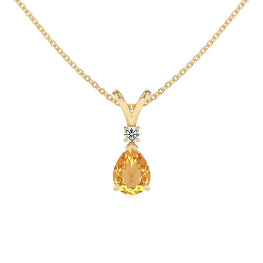 lab grown citrine pear solitaire v-bale necklaces in yellow gold