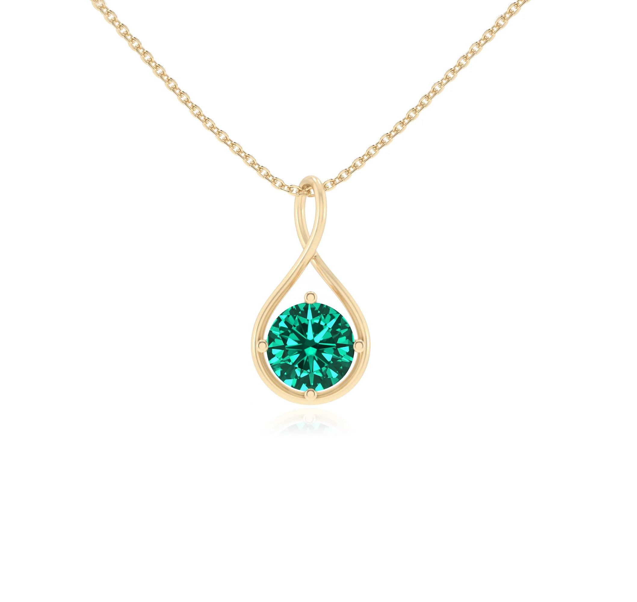lab grown emerald round solitaire necklaces in yellow gold