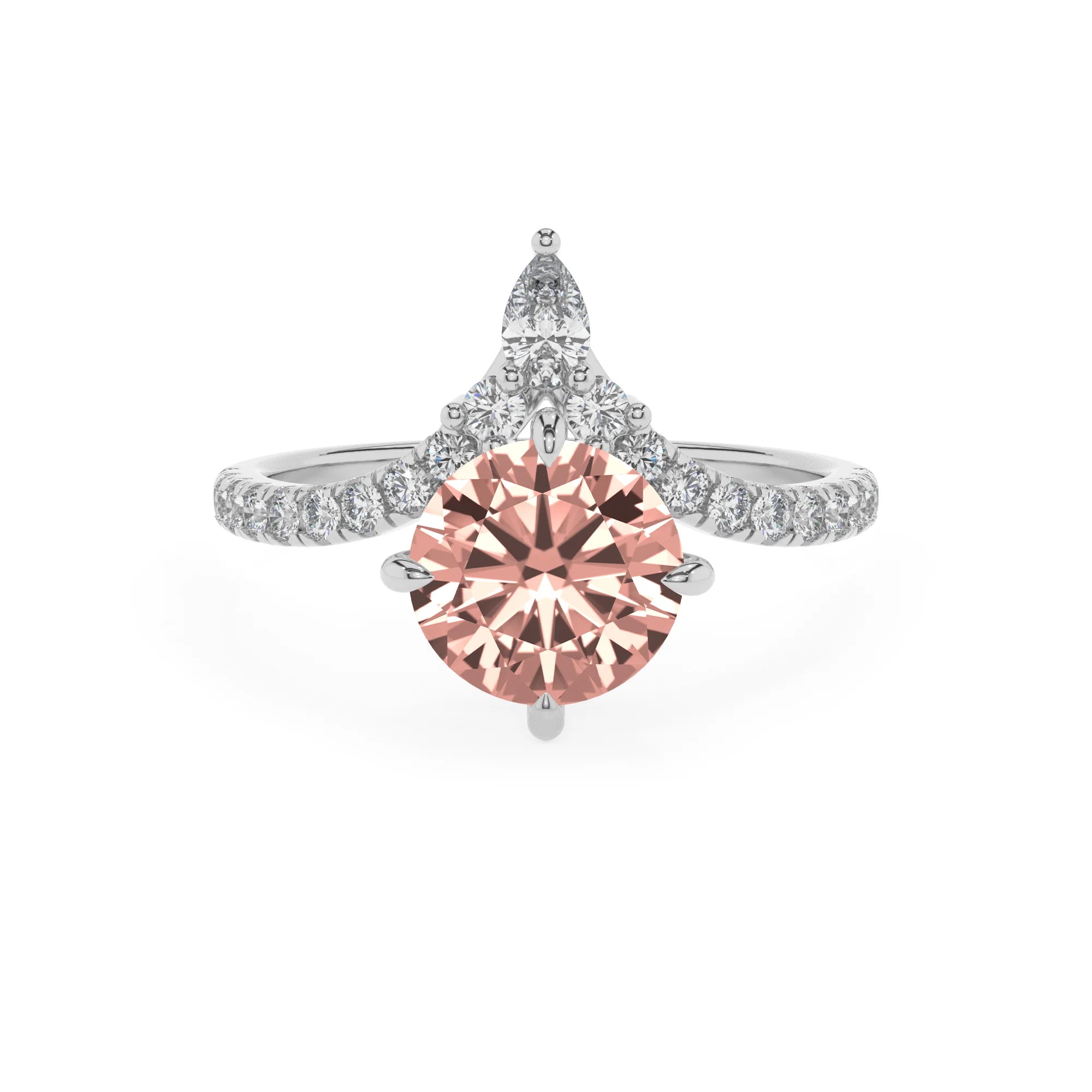 lab grown morganite round solitaire rings in sterling silver