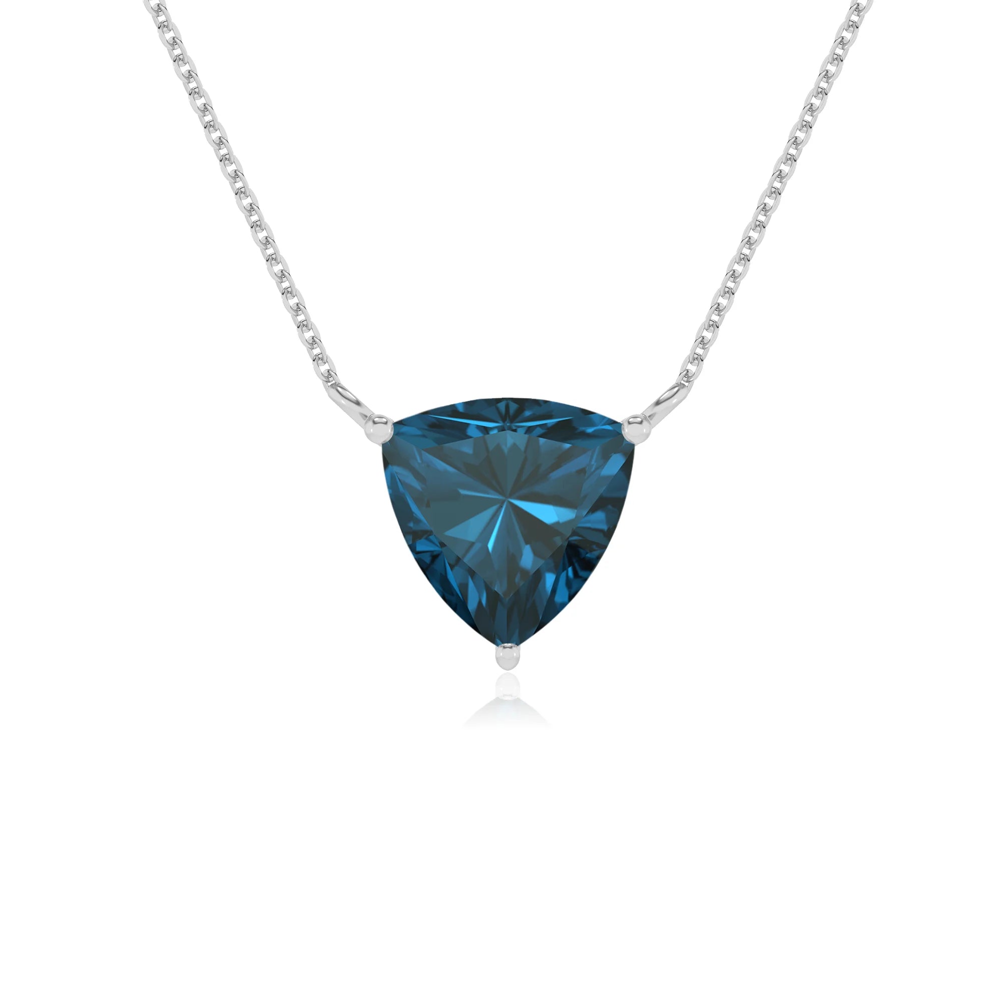 natural london-blue-topaz trillion solitaire necklaces in white gold