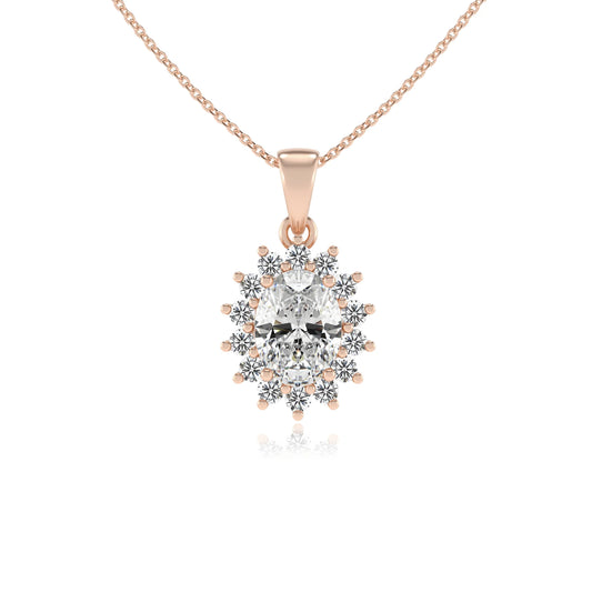 lab grown moissanite oval halo necklaces in rose gold
