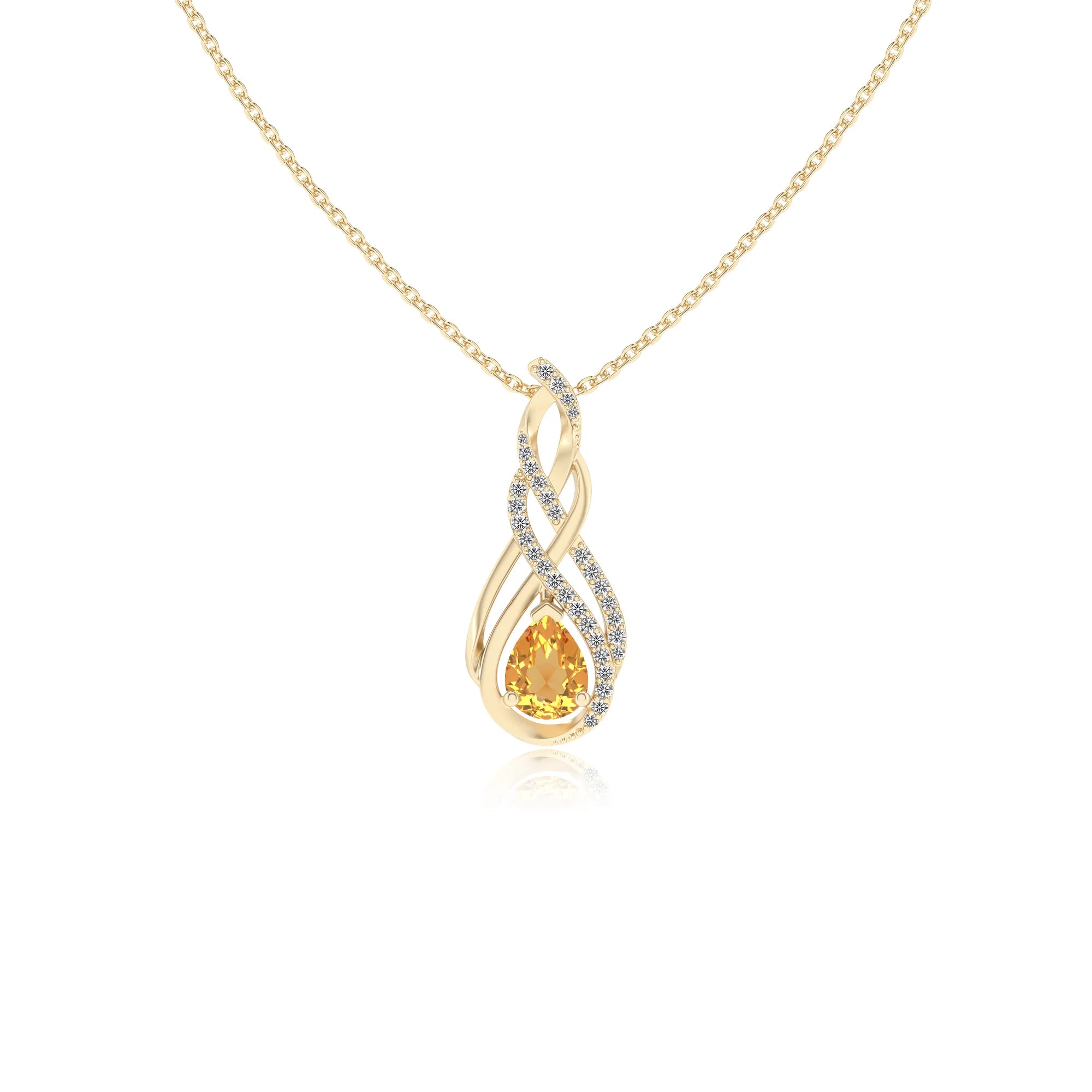 lab grown citrine pear solitaire necklaces in yellow gold