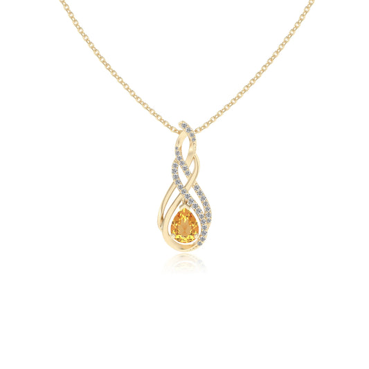 lab grown citrine pear solitaire necklaces in yellow gold