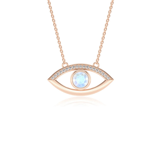 natural rainbow-moonstone round solitaire necklaces in rose gold