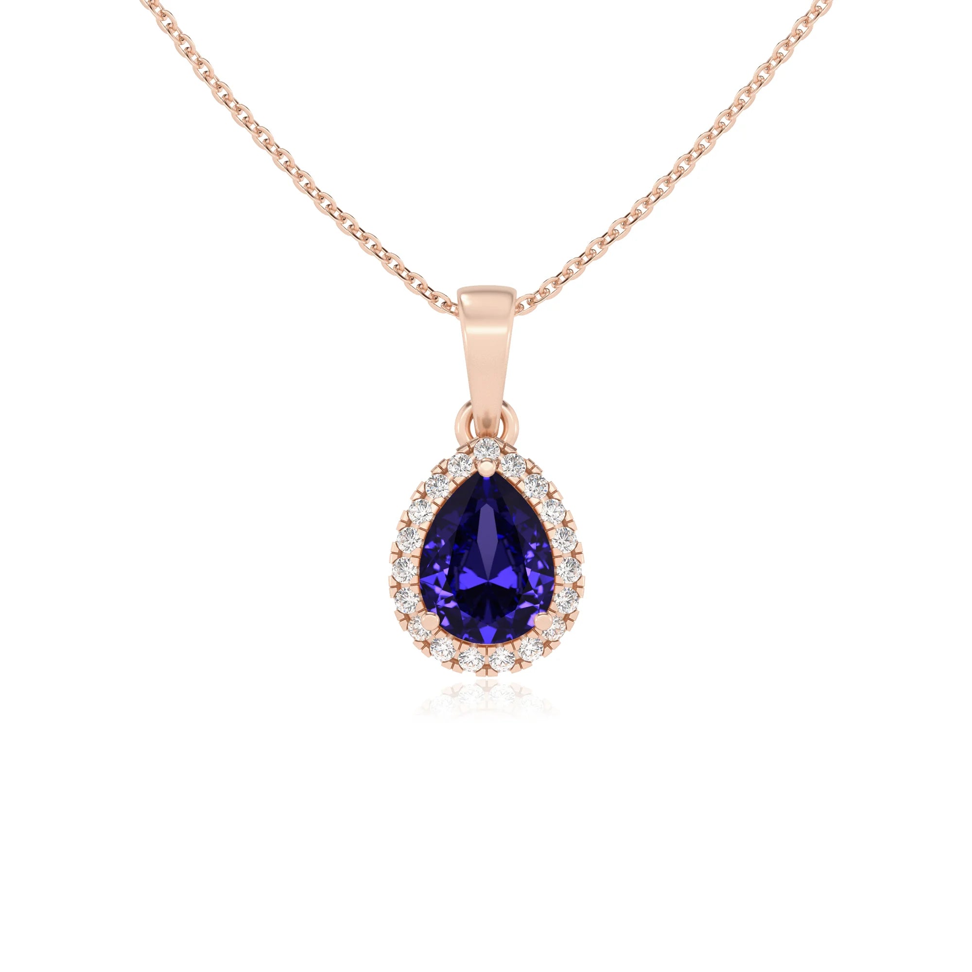 lab grown tanzanite pear solitaire necklaces in rose gold