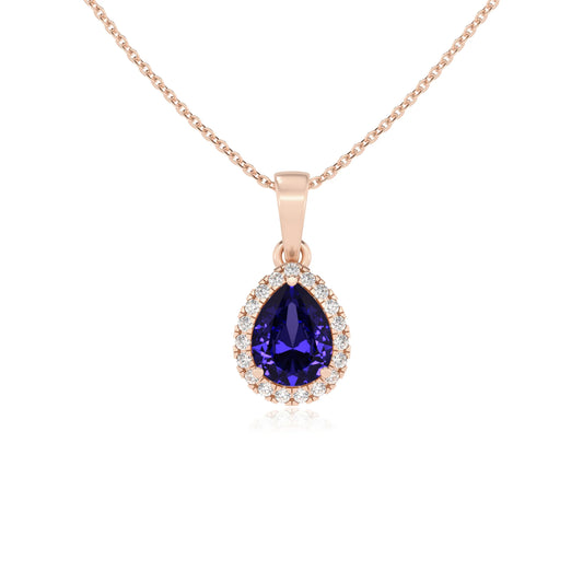 lab grown tanzanite pear solitaire necklaces in rose gold