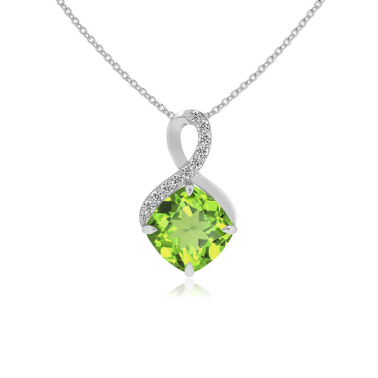 natural peridot cushion infinity necklaces in white gold