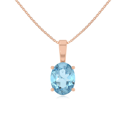 lab grown aquamarine oval solitaire necklaces in rose gold