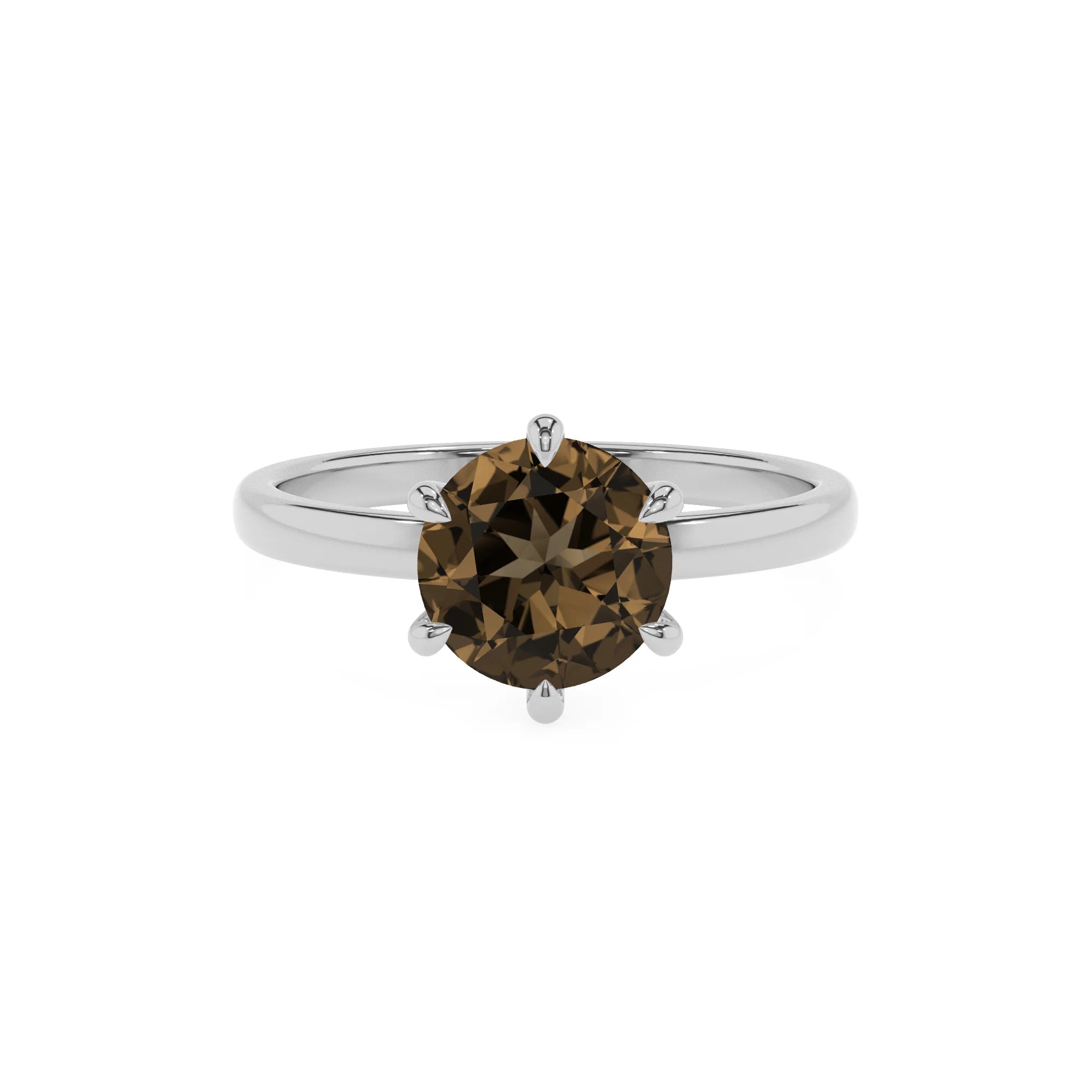 natural smoky-quartz round solitaire rings in white gold