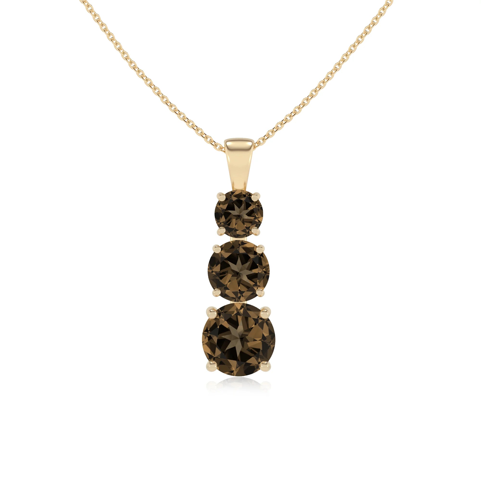 natural smoky-quartz round bar v-bale necklaces in yellow gold