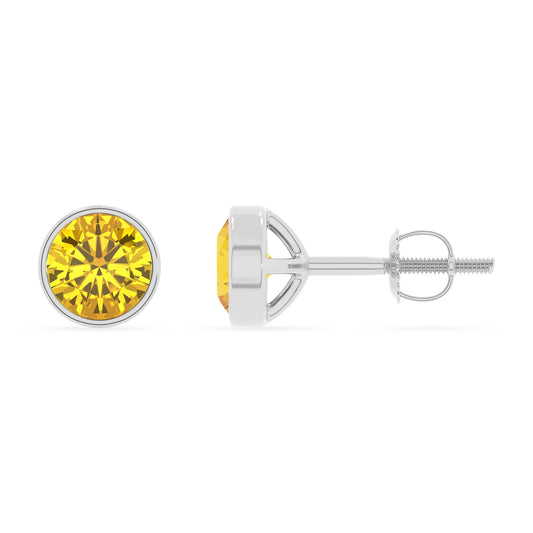 lab grown yellow sapphire round stud earrings in platinum