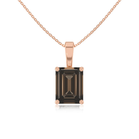 natural smoky-quartz emerald cut solitaire necklaces in rose gold