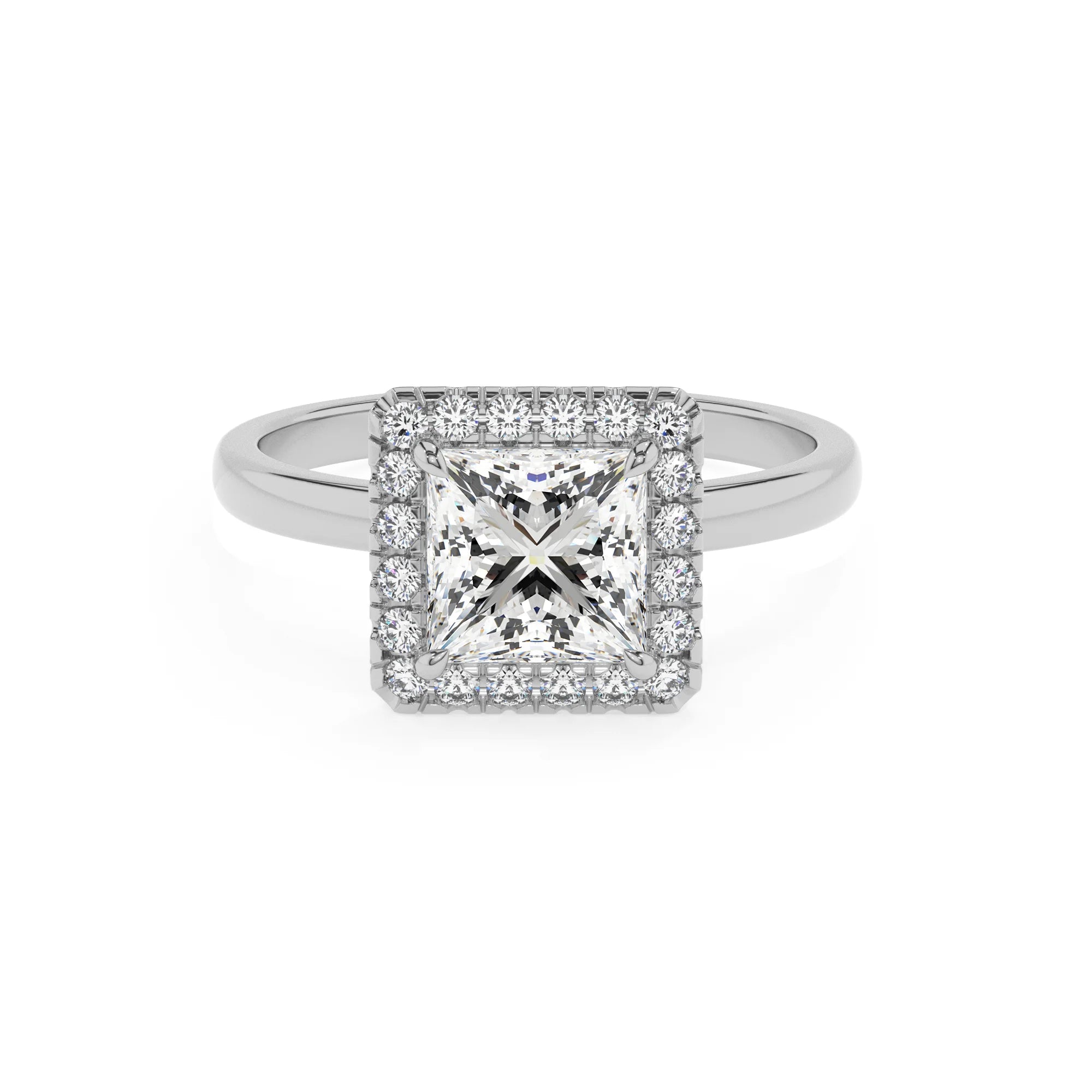 lab grown moissanite princess solitaire rings in sterling silver