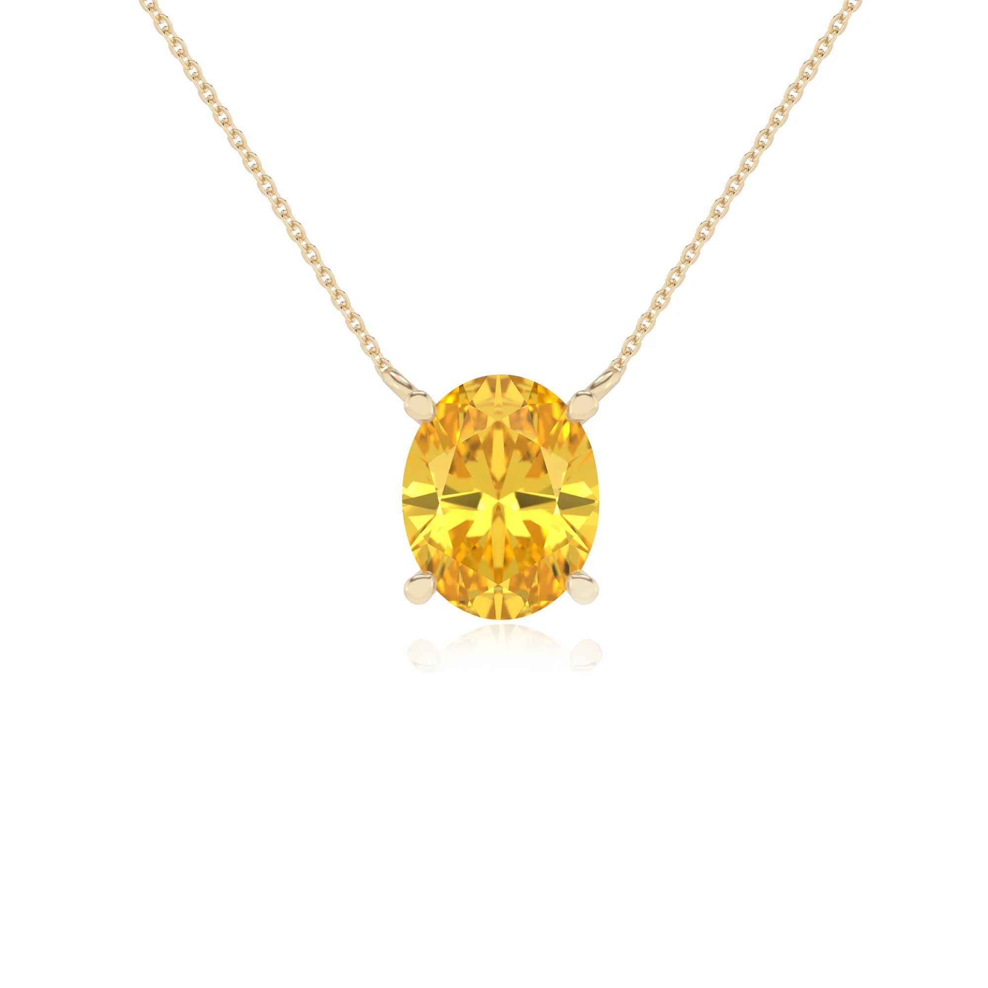 lab grown yellow-sapphire oval solitaire necklaces in yellow gold