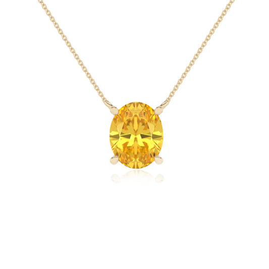 lab grown yellow-sapphire oval solitaire necklaces in yellow gold