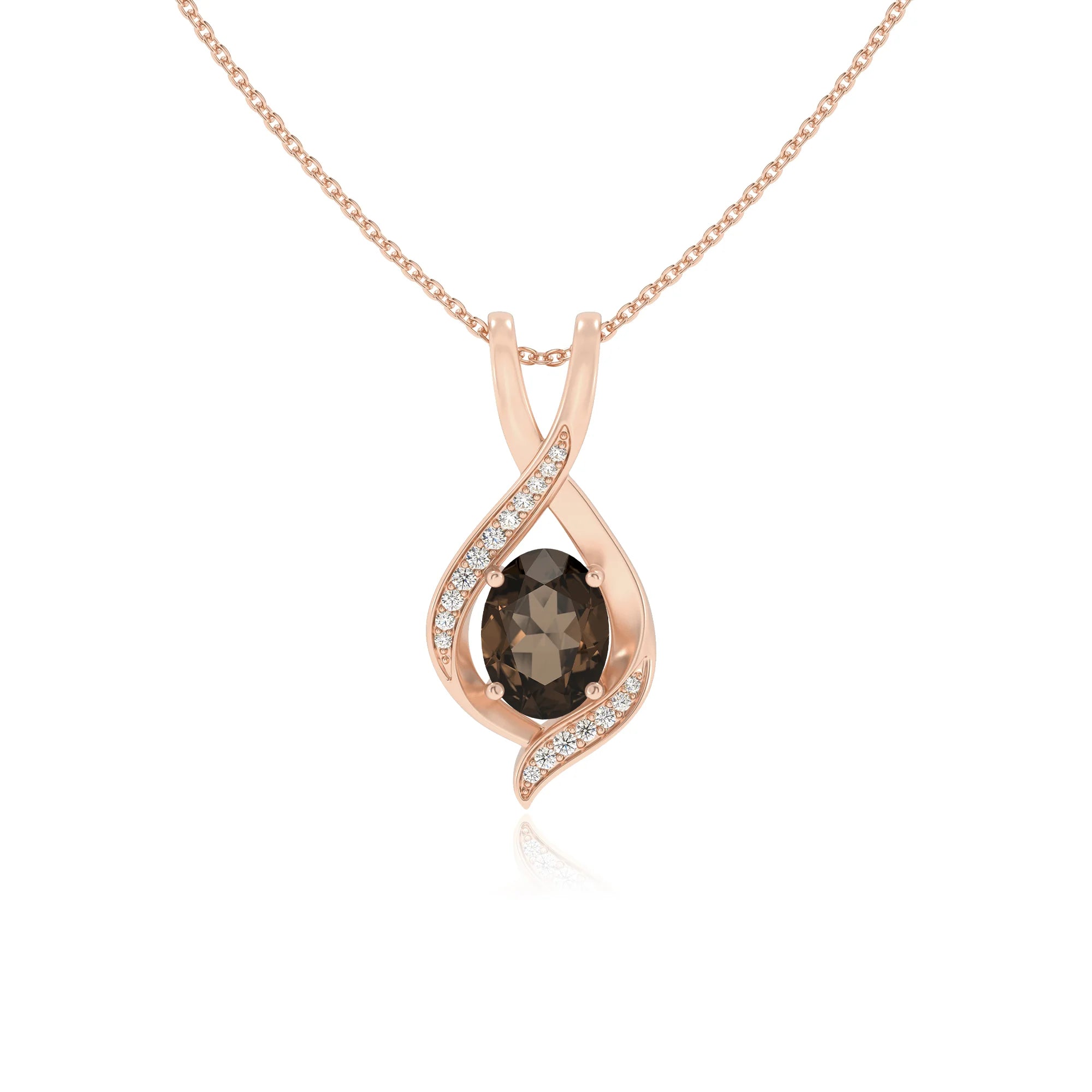 natural smoky-quartz oval solitaire necklaces in rose gold