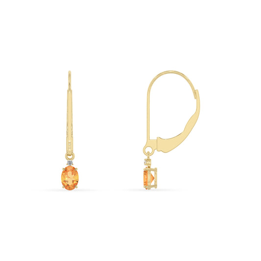 lab grown citrine oval drop earrings in yellow gold