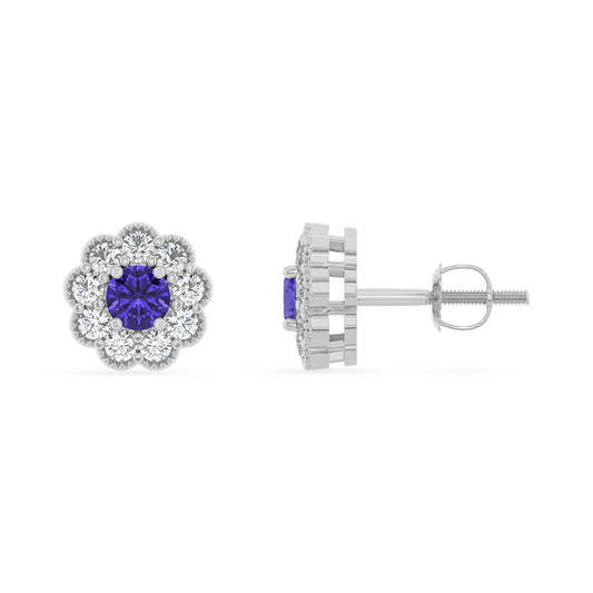 lab grown tanzanite round stud earrings in white gold