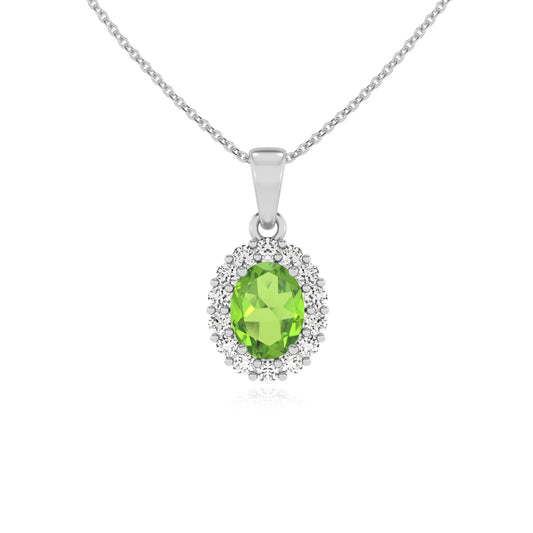 natural peridot oval solitaire necklaces in platinum