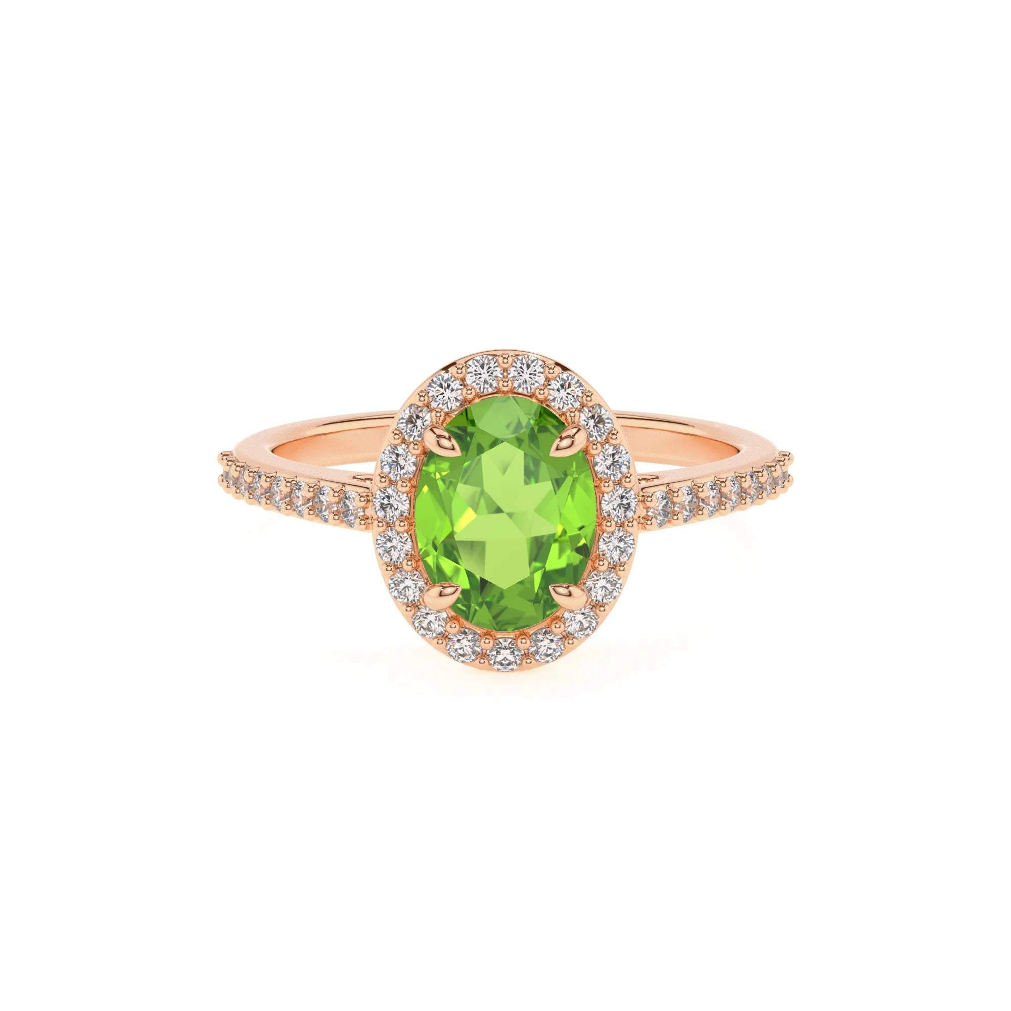 natural peridot oval solitaire rings in rose gold