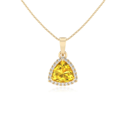 lab grown yellow-sapphire trillion solitaire necklaces in yellow gold