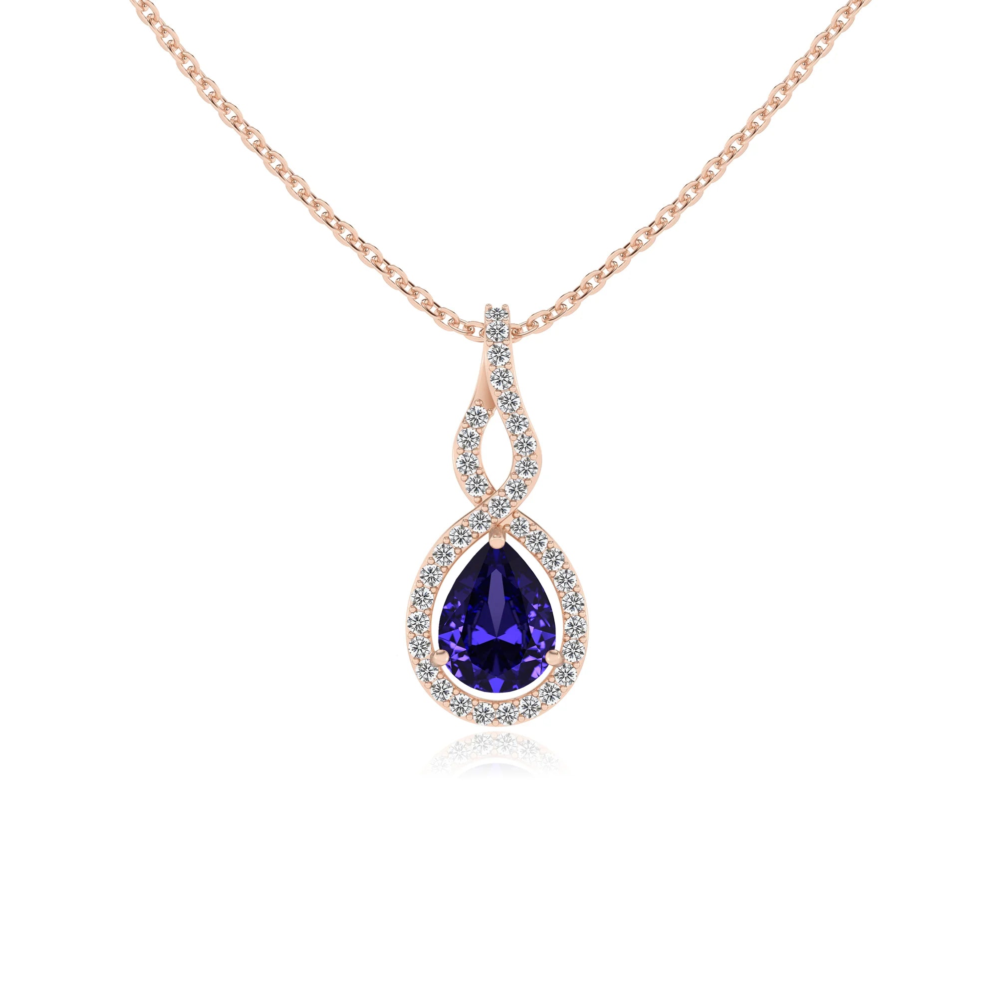 lab grown tanzanite pear necklaces in rose gold