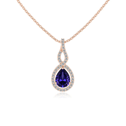 lab grown tanzanite pear necklaces in rose gold