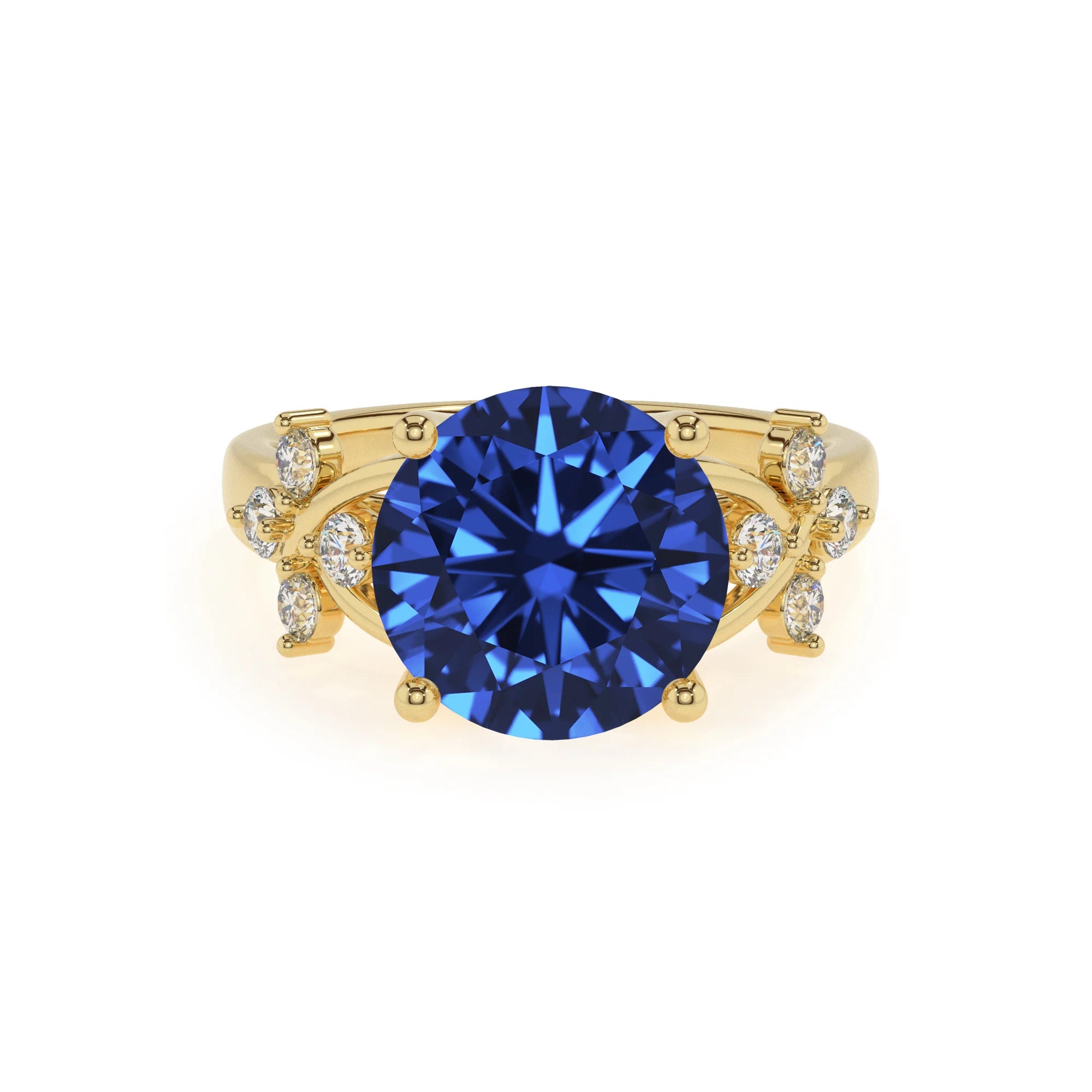 lab grown blue-sapphire round solitaire rings in yellow gold