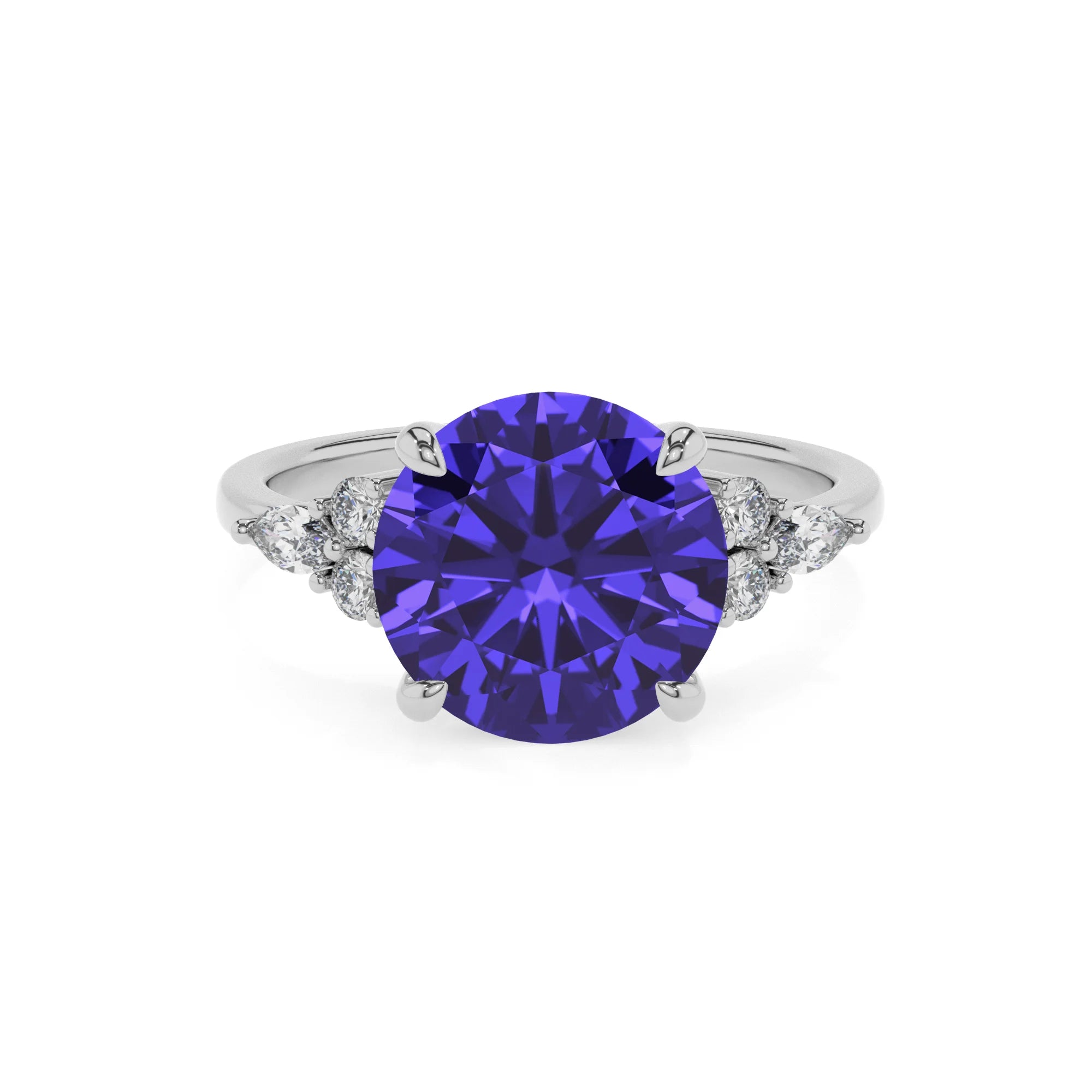 lab grown tanzanite round solitaire rings in platinum