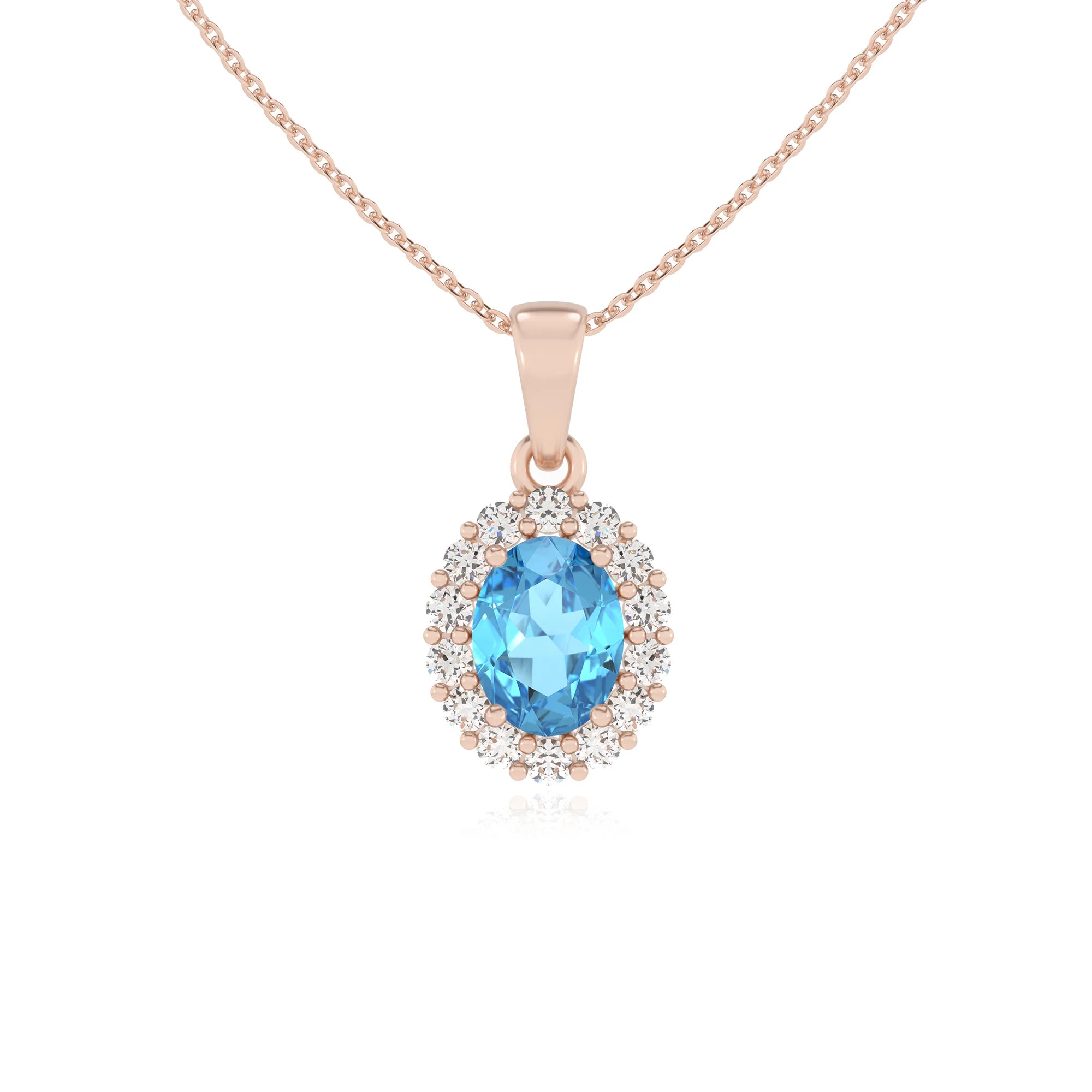 natural swiss-blue-topaz oval solitaire necklaces in rose gold