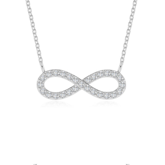 lab grown moissanite round infinity v-bale necklaces in sterling silver