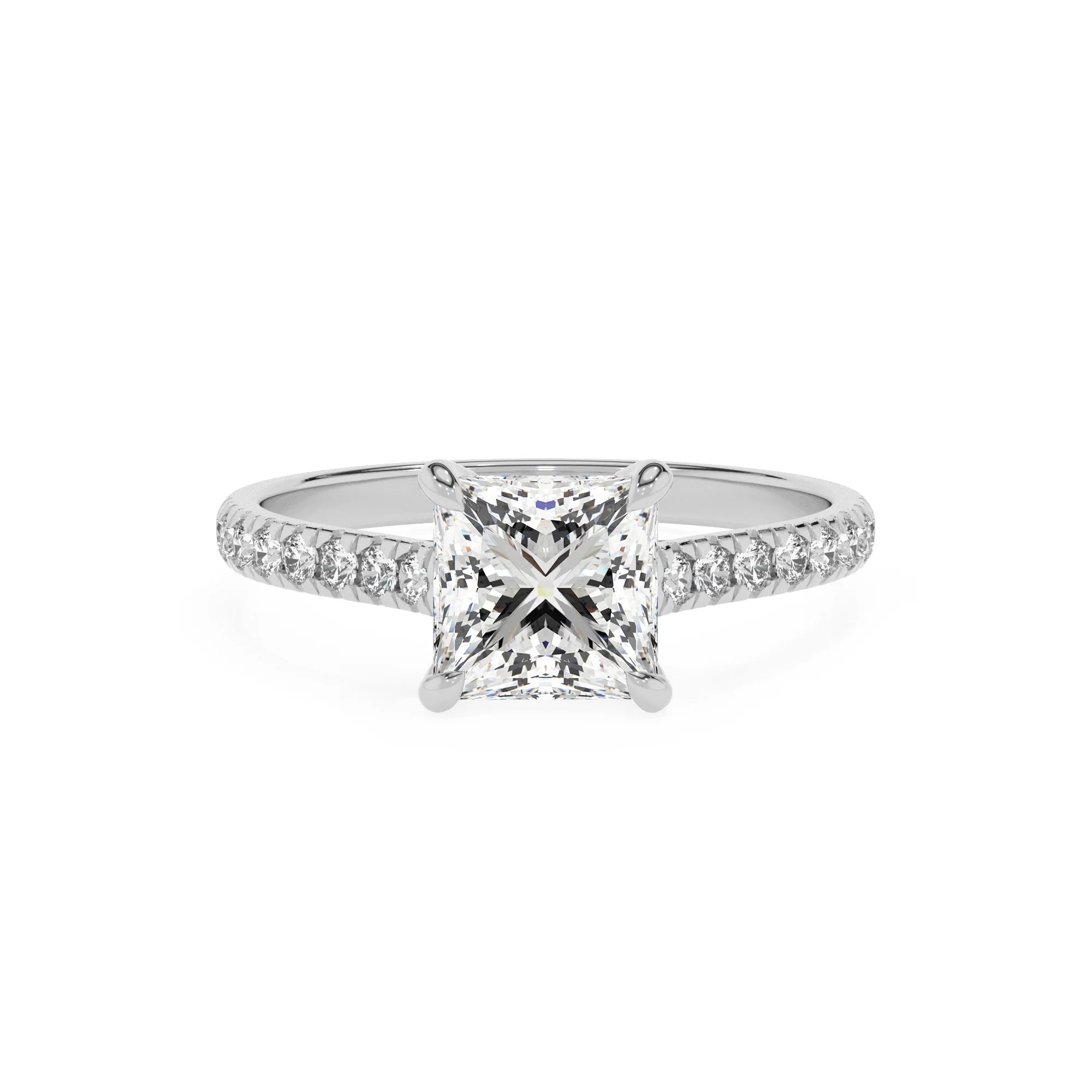 lab grown moissanite princess half eternity solitaire engagement rings in platinum