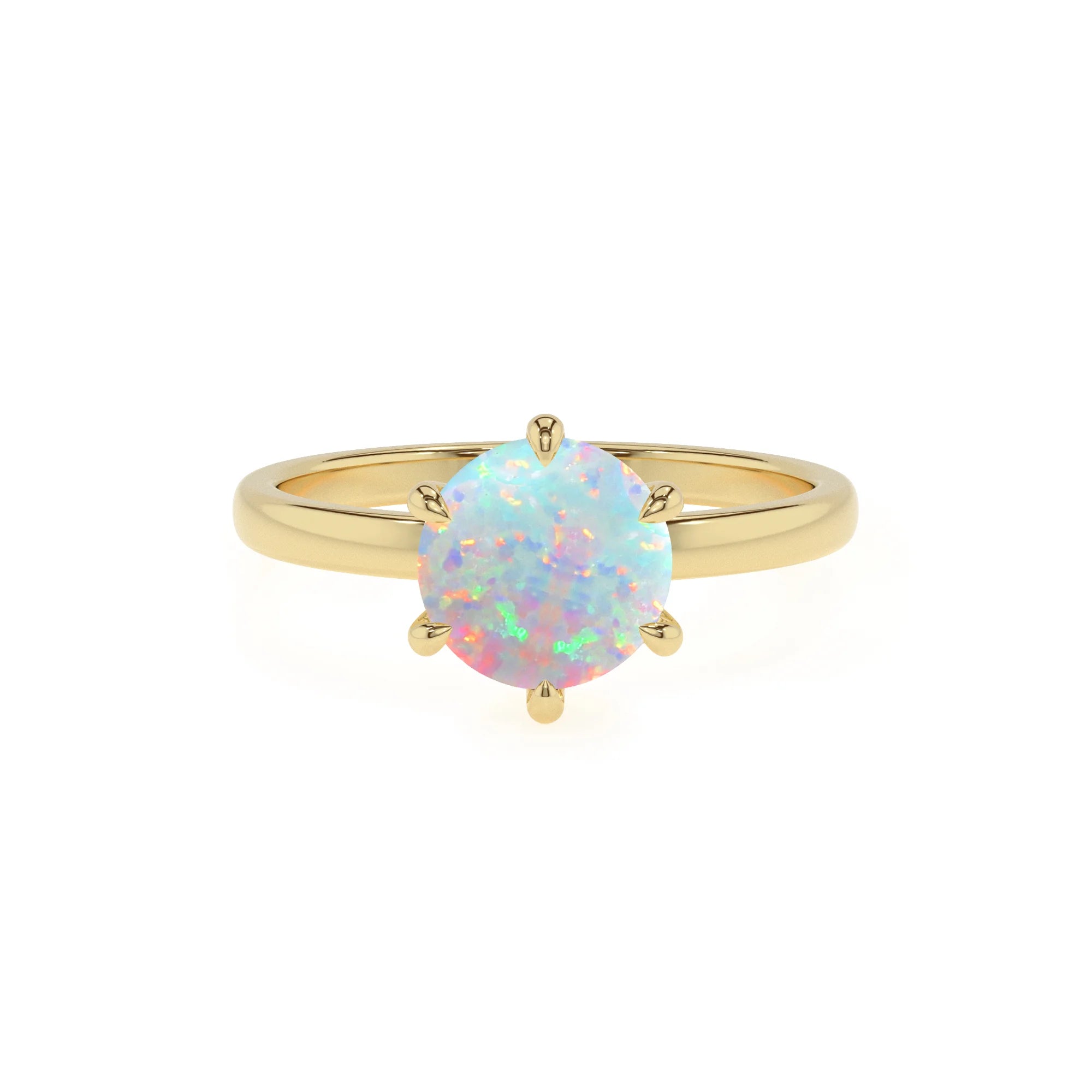 lab grown opal round solitaire rings in yellow gold