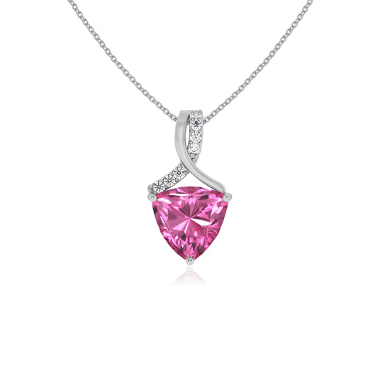 lab grown pink-sapphire trillion solitaire necklaces in platinum