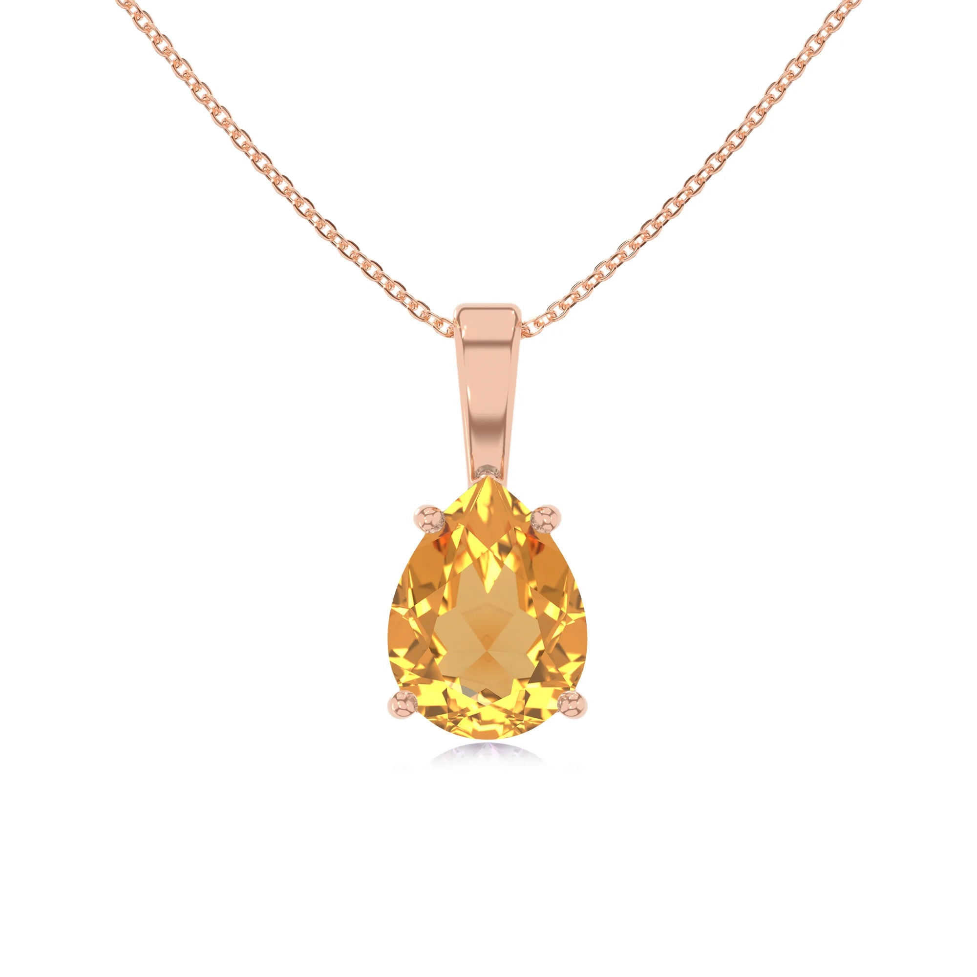 lab grown citrine pear solitaire necklaces in rose gold
