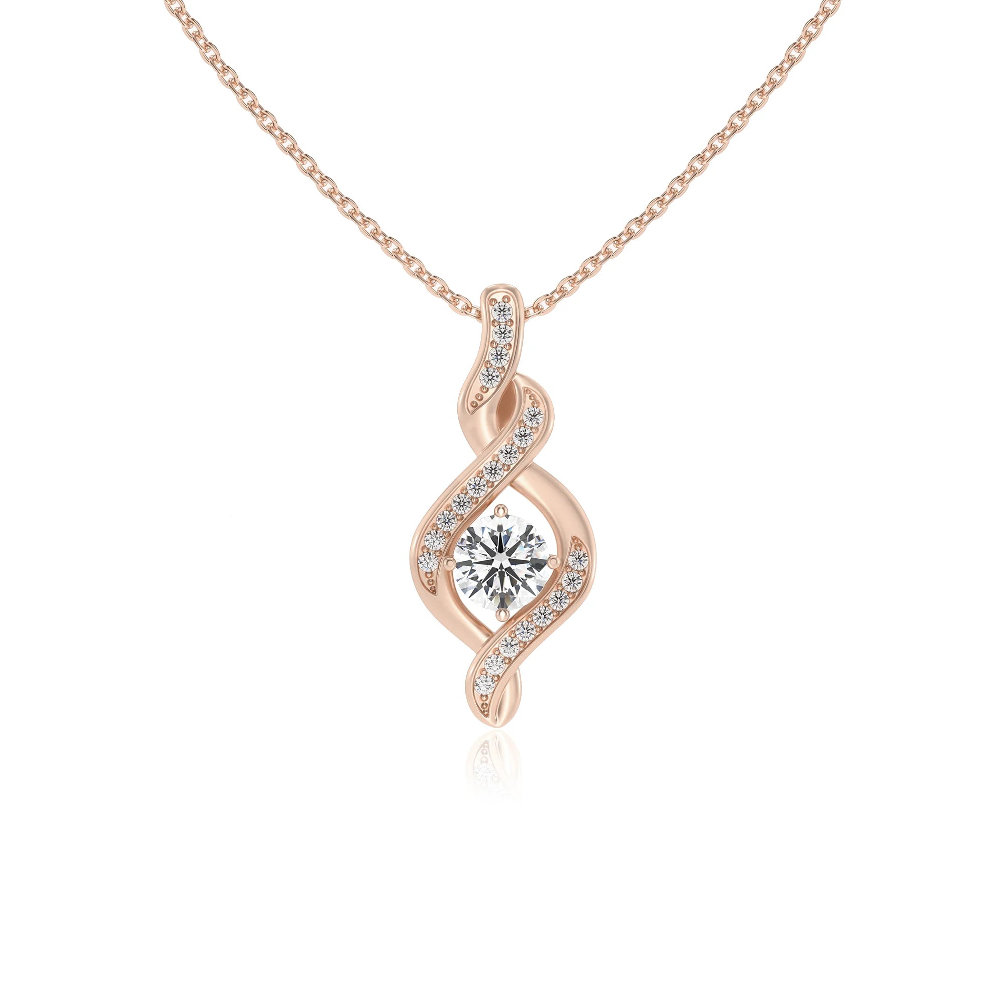 lab grown moissanite round solitaire necklaces in rose gold
