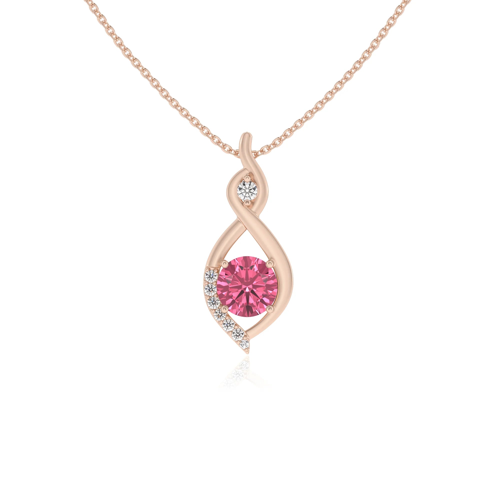 lab grown pink-tourmaline round solitaire necklaces in rose gold