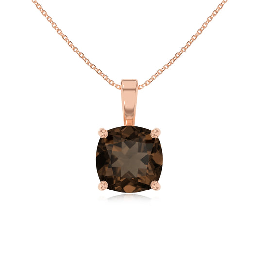 natural smoky-quartz cushion solitaire necklaces in rose gold