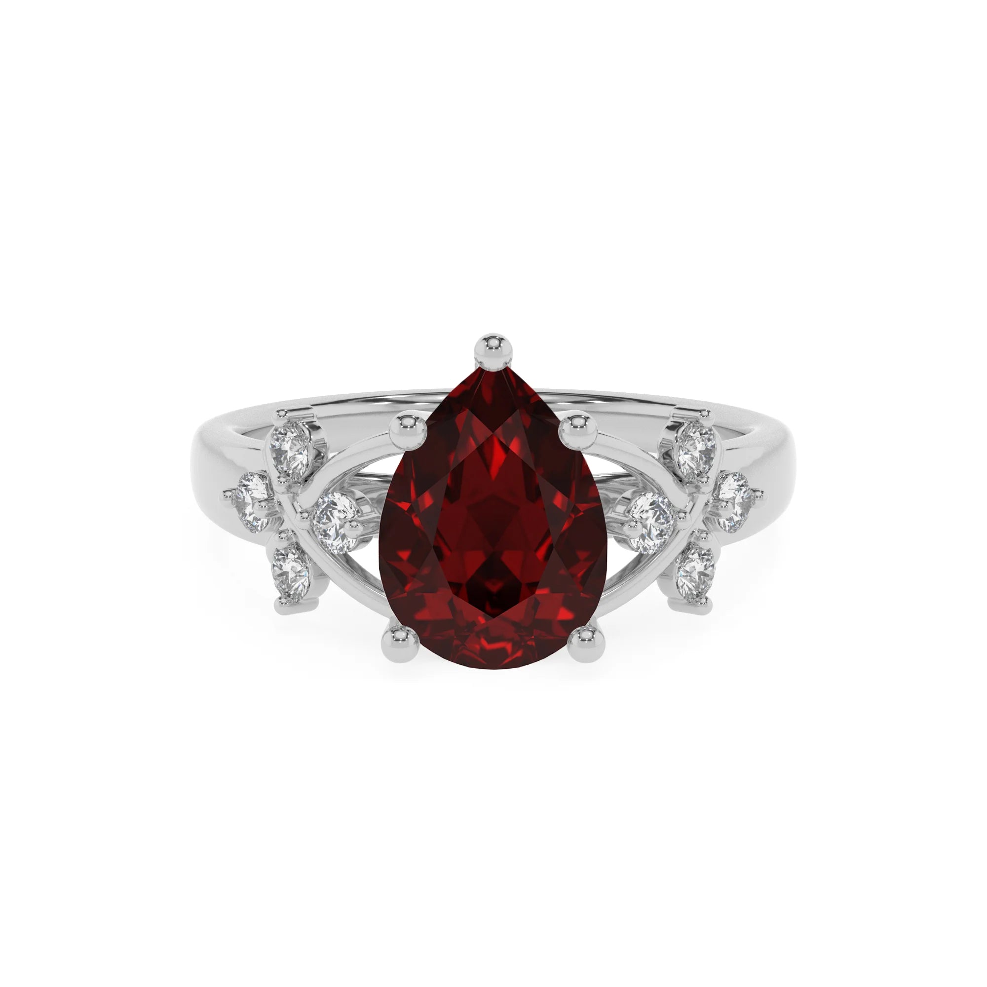 natural garnet pear solitaire rings in white gold