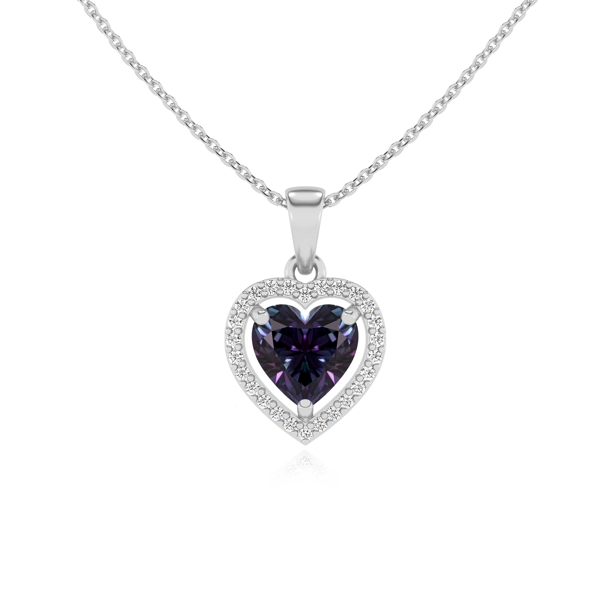 lab grown alexandrite heart solitaire necklaces in sterling silver