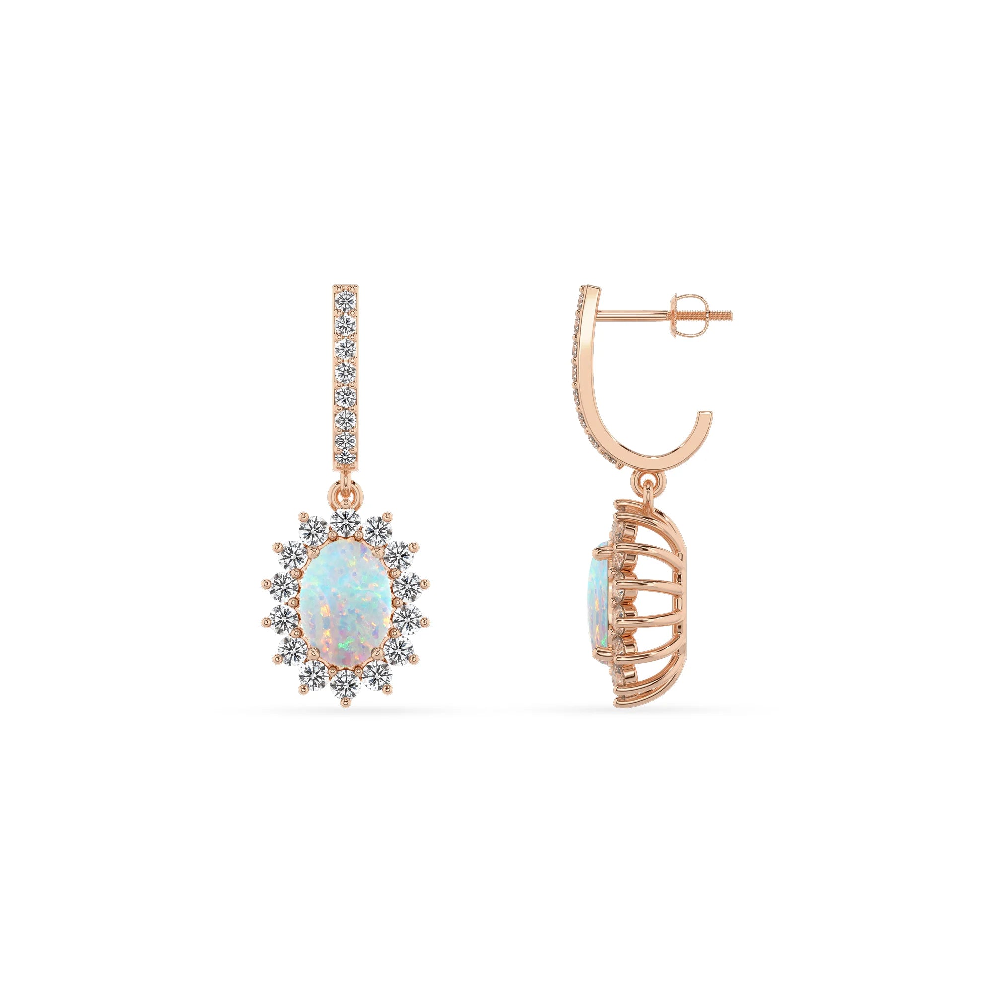 lab grown opal oval drop earrings in rose gold