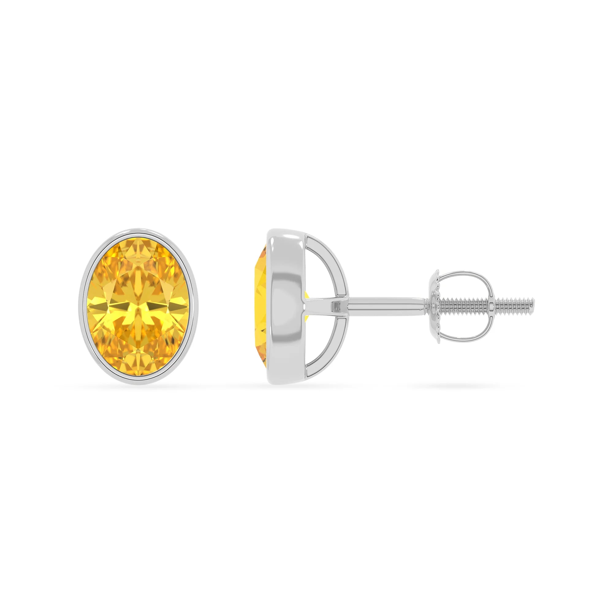lab grown yellow sapphire oval stud earrings in platinum