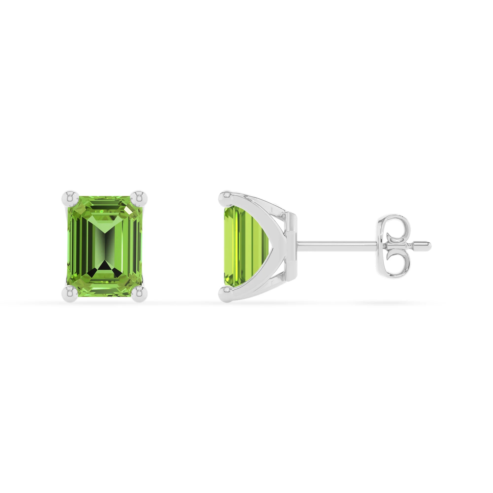 natural peridot emerald cut stud earrings in platinum