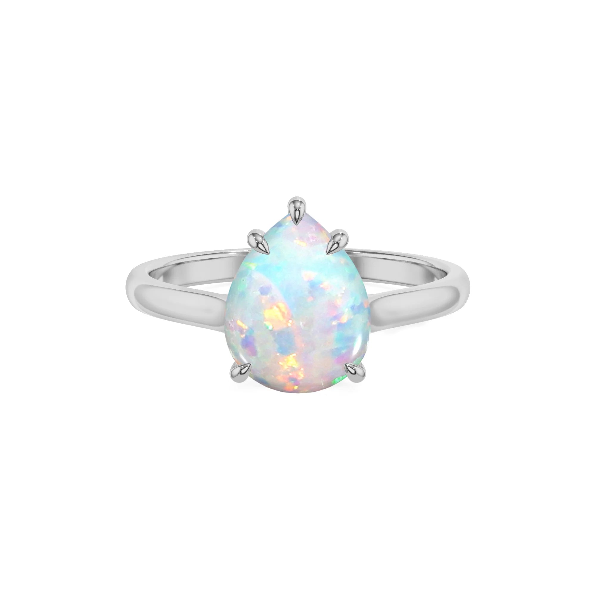 lab grown opal pear solitaire rings in white gold