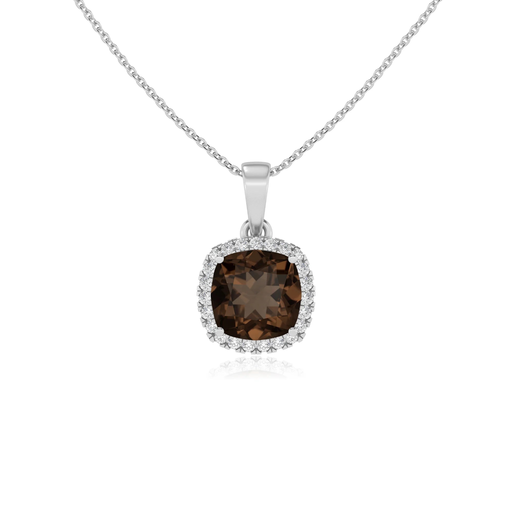 natural smoky-quartz cushion solitaire necklaces in white gold